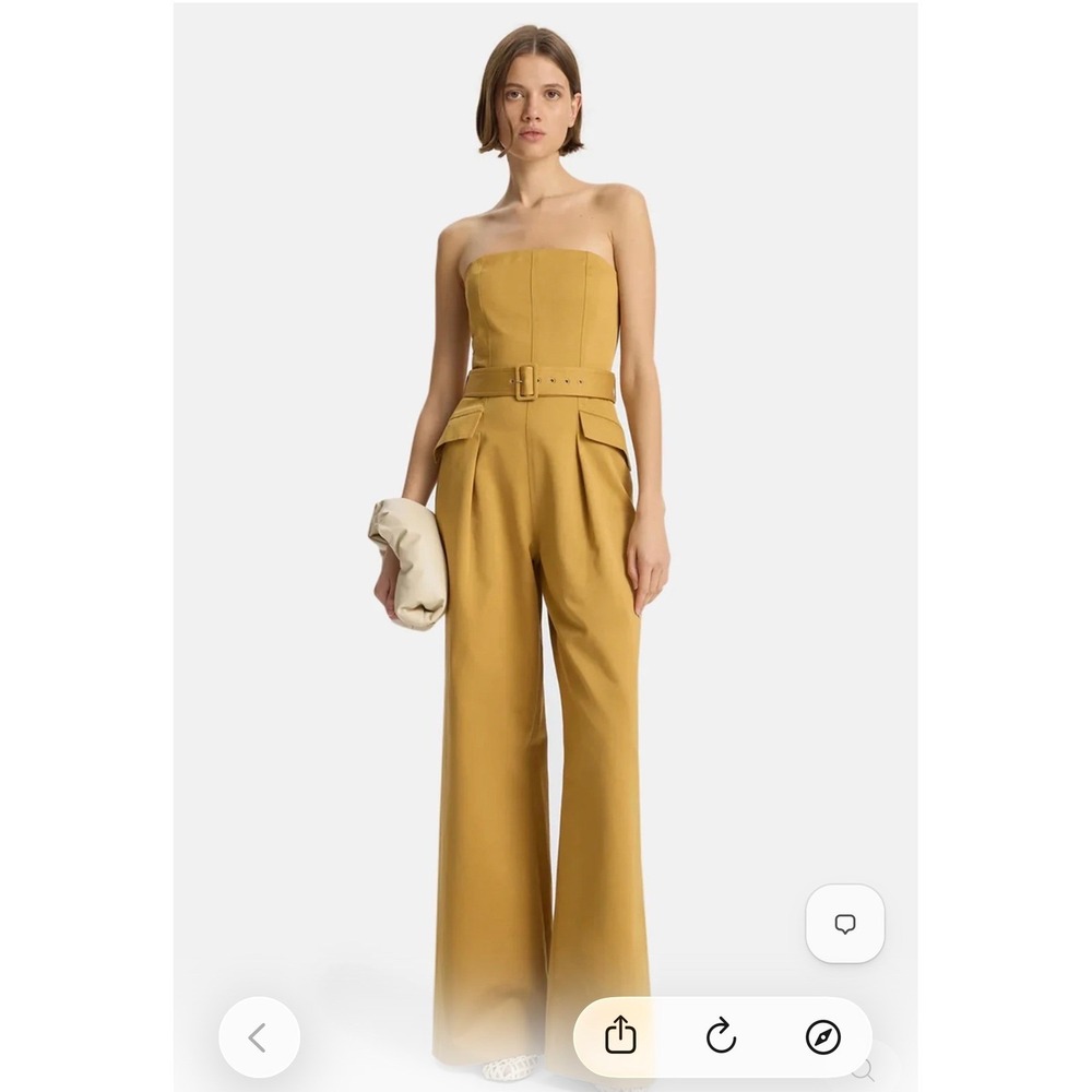 A.L.C. Italian Cotton Strapless Belted Wide-Leg Jumpsuit Gold NWT 2 Quite Luxury
